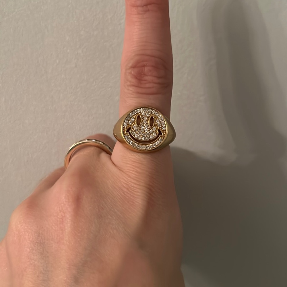 Joolz by Martha Calvo Smiley crystal & 14kt gold-plated signet ring